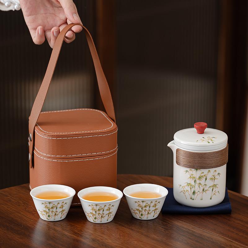 Jinsi Bamboo Rhyme Kuaike Cup Outdoor Travel Tea Set Portable Travel Tea Set Souvenir