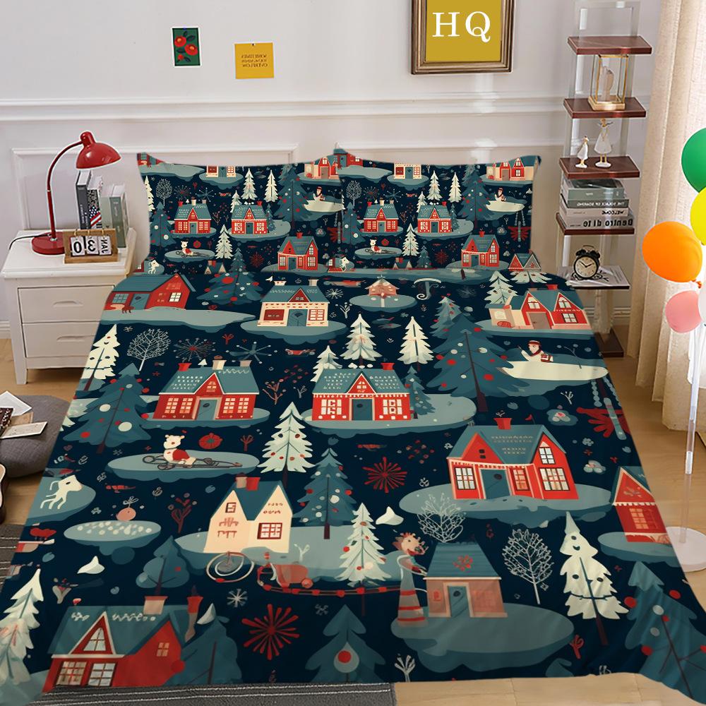 Weihnachtsdruck 3D-Druck Polyester Kissenbezug Bettbezug Zwei- oder Dreiteiliges Set