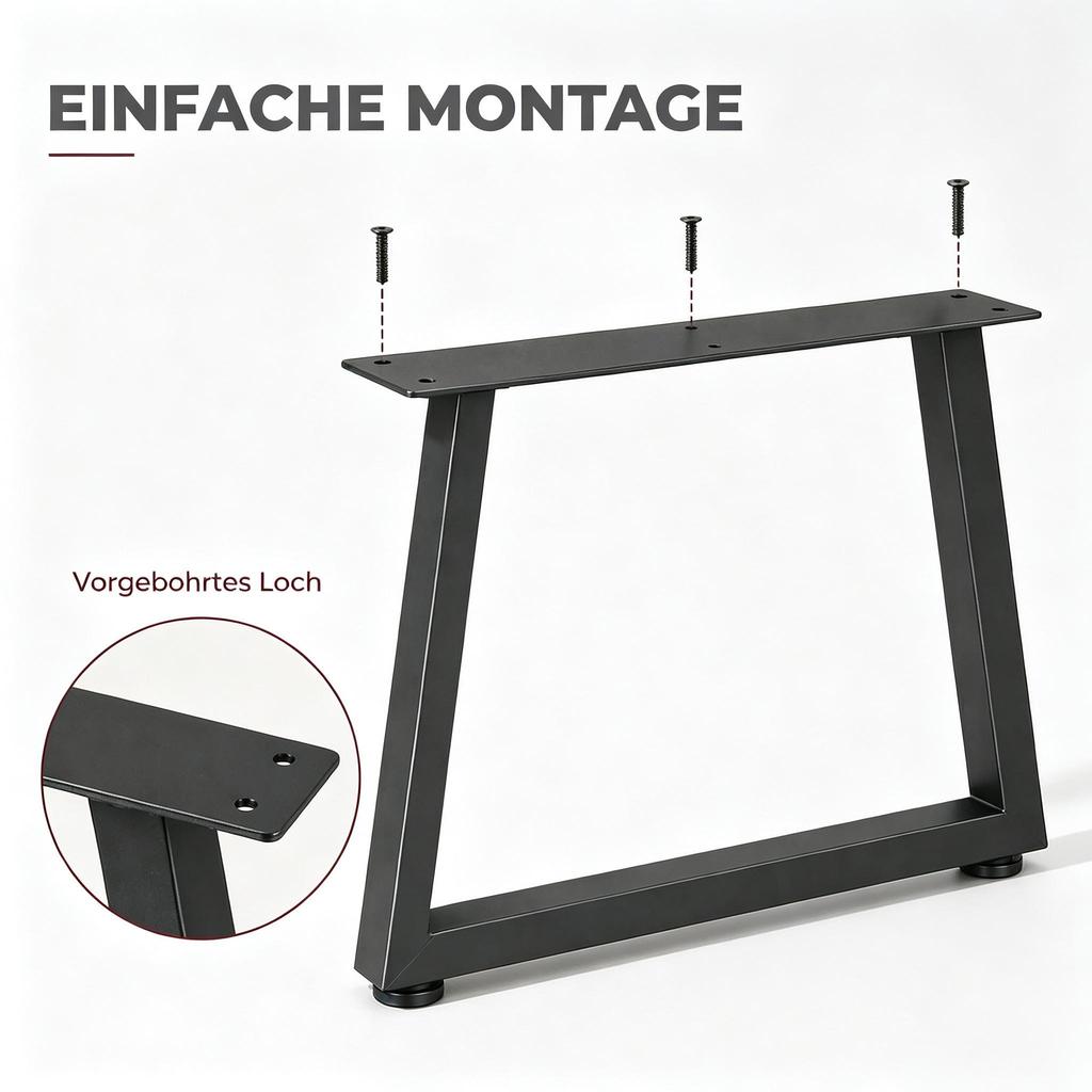 Table Legs Made of Steel, 60 x 43 cm, Set of 2 Trapezoid Legs with Adjustable Sliders and Screws (only with 2pcs Table Leg, 4pcs Foot Pad)