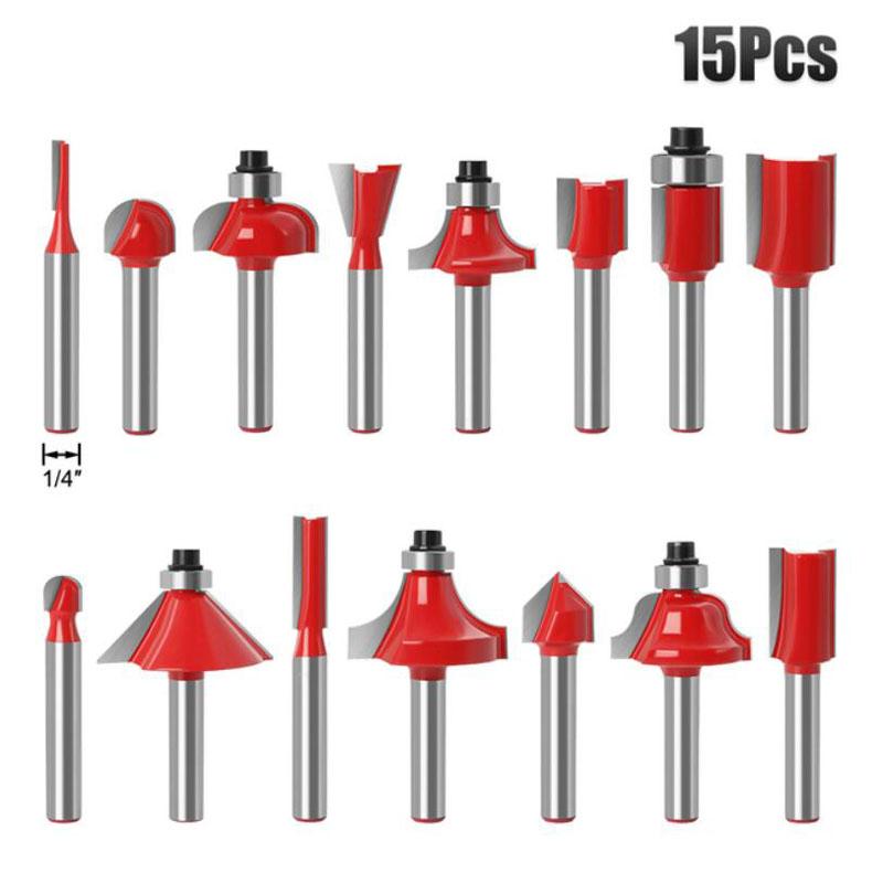 15pcs 1/4inch 8mm 6mm Router Bit Set Trimming Straight Milling Cutter for Wood Bits Tungsten Carbide Cutting Woodworking