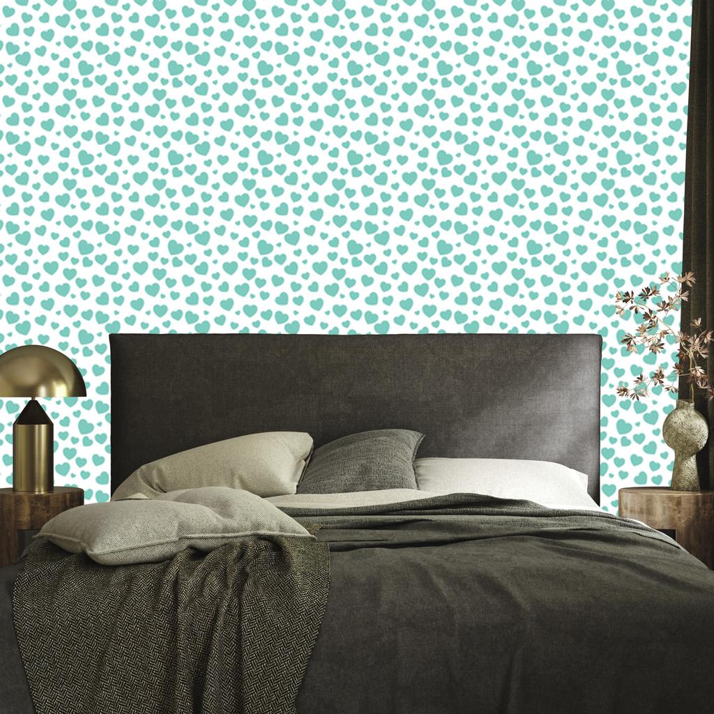 Heart Wallpaper White, Mint and Sea Blue 50x1000