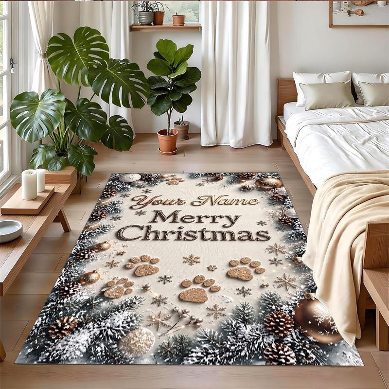 Weihnachts-Benutzerdefinierter Name Gedruckter Quadratischer Teppich Weicher Rutschfester Boden Teppich Für Schlafzimmer Feiertagsgeschenk