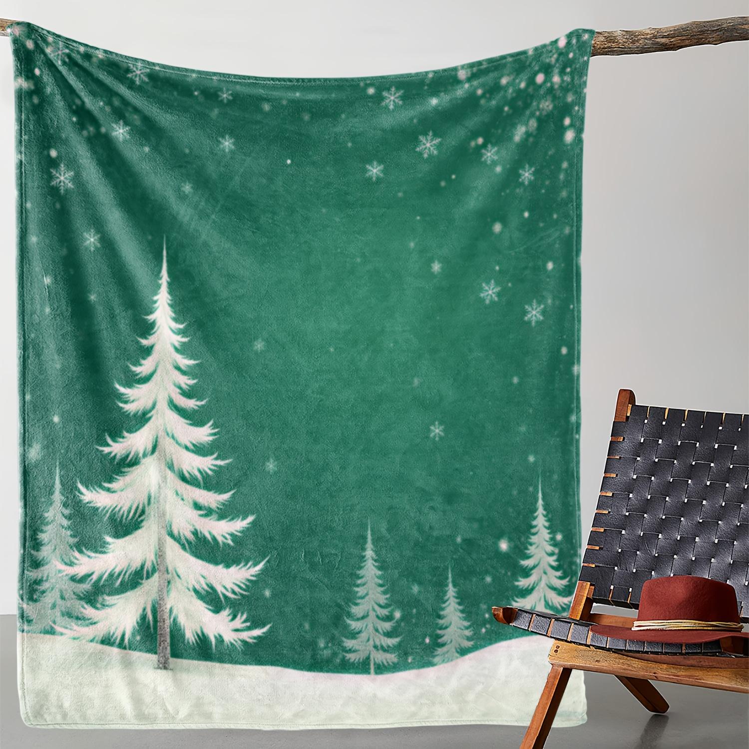 

1pc Vintage Style Flannel Throw Blanket with Cedar & Snowflake Print, Polyester Fabric, All-Season Cozy Warm Soft Blanket 130x150cm
