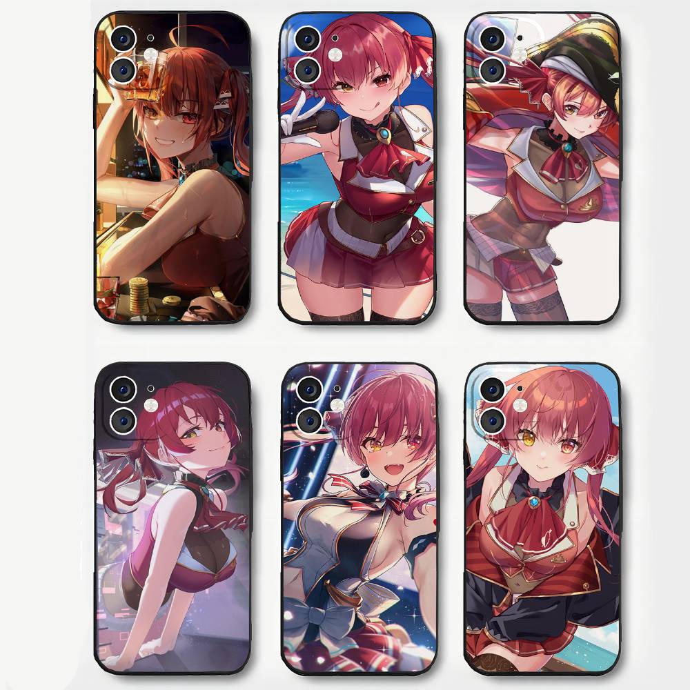 Houshou Marine Anime H-hololive Phone Case For IPhone 17 Air 16 15 14 13 Pro Max 11 12 Black Silicone Cover