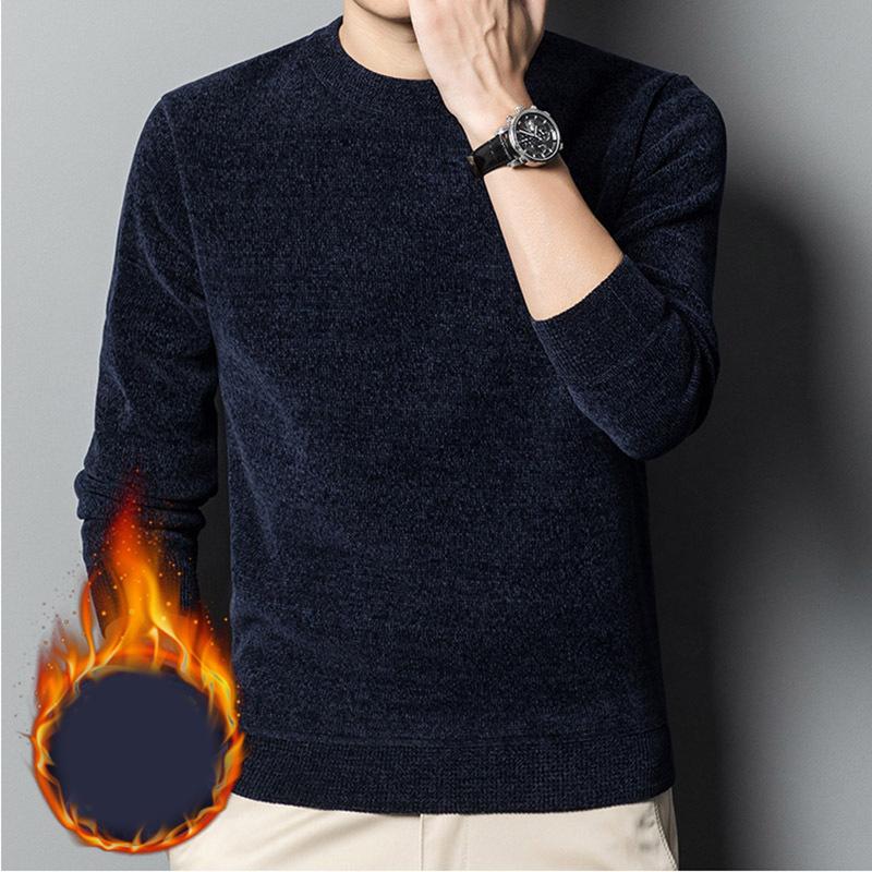 Men's Thickened Sweater Knitted Sweaters Men Solid Fleece Crew Neck Warm Casual Top Pullover Male Knitwear Oversize 4XL