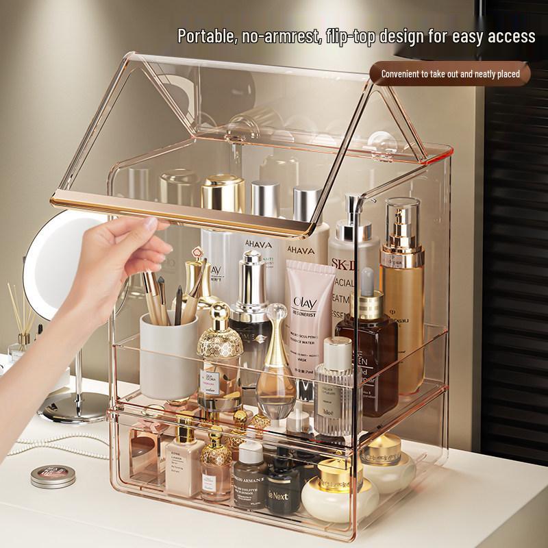 Transparent PET Skincare Storage Organizer - Dustproof, Thickened Shelf for Large Dressing Tables