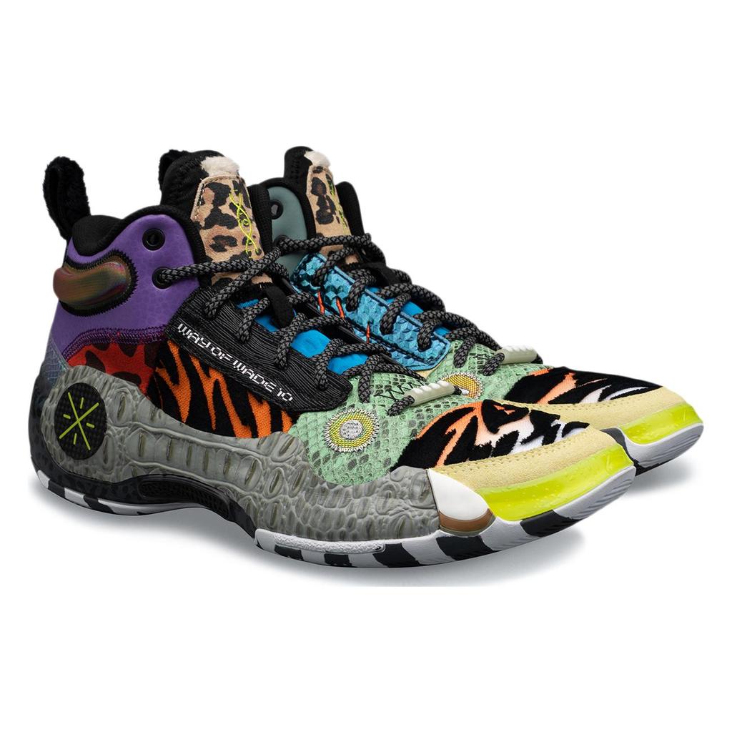 New LiNing WOW 10 Zoo Cushioned Slip Resistant Mid Top Basketball Shoes Men's Black Purple Blue ABAS075-3
