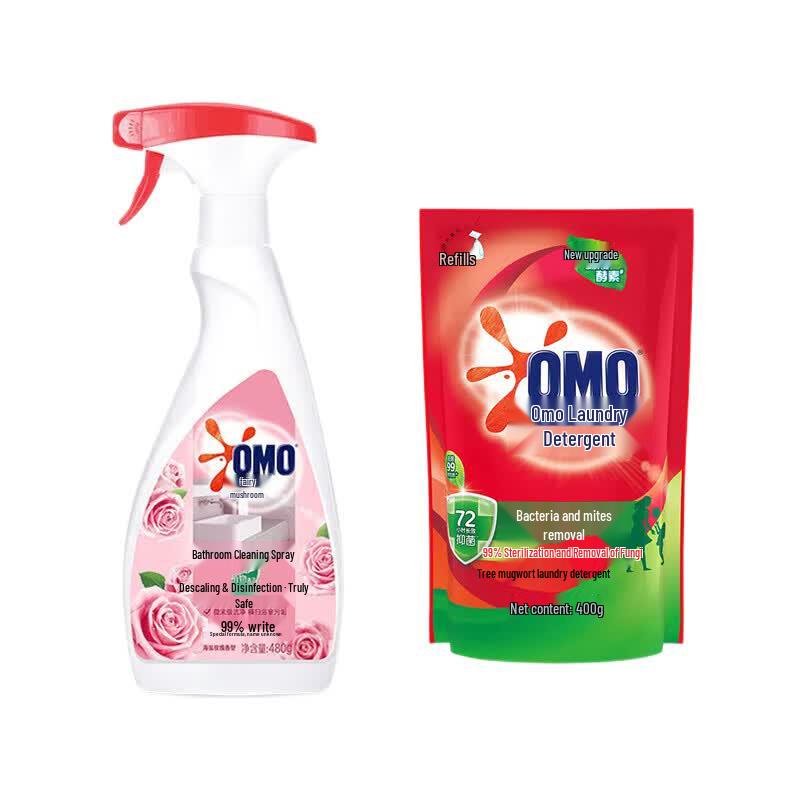 OMO Sea Salt Rose Bathroom Cleaner Spray & Laundry Detergent Bundle