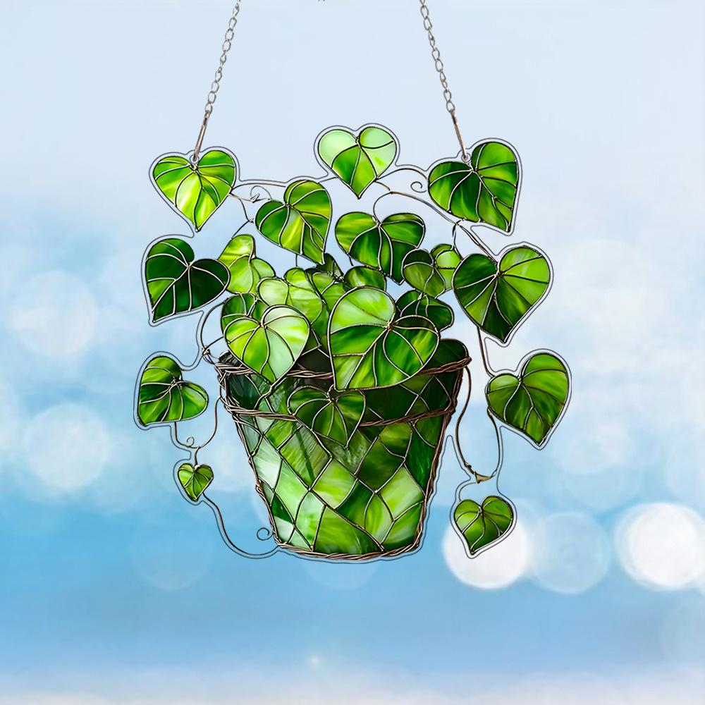 Hot Selling, Green Love Leaf Pottery Decoration, Acrylic, Window and Door Hanging, Art Festival Scene Decoration, Pendant Decoration