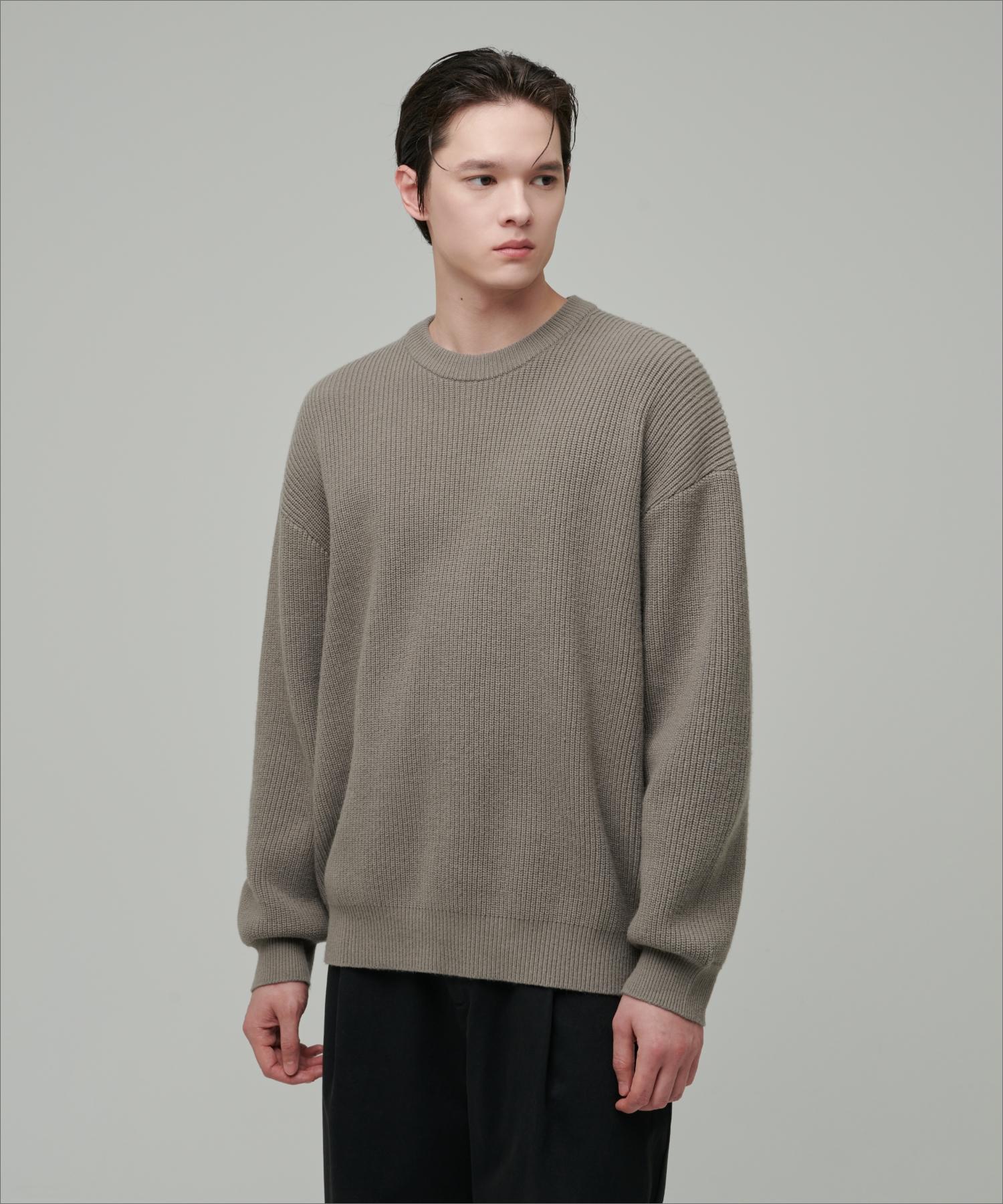 Musinsa Standard Oversized Ribbed Crew Neck Knit [Dusty Beige] Dusty Beige/L