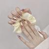 10Pcs Almond Shape Rhinestone Fake Nails with Aurora Blush Design for Women
