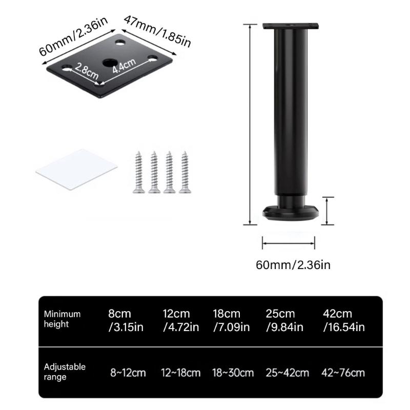 4pcs Adjustable Furniture Rise Steel Telescoping Support Adjustable Simple Use for Various Furnishings