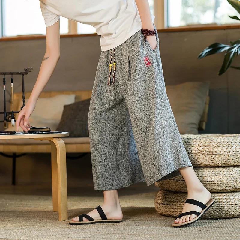 Japan Style Kimono Pants Men Bath Pant Japanese Samurai Harajuku Casual Loose Mens Shorts Yukata Wide Leg Trousers Plus