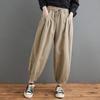 Summer Literary and Artistic Loose Solid Color Cotton and Linen Lace-up Elastic Waist Bloomers Nine-point Pants Carrot Pants Women's Pants