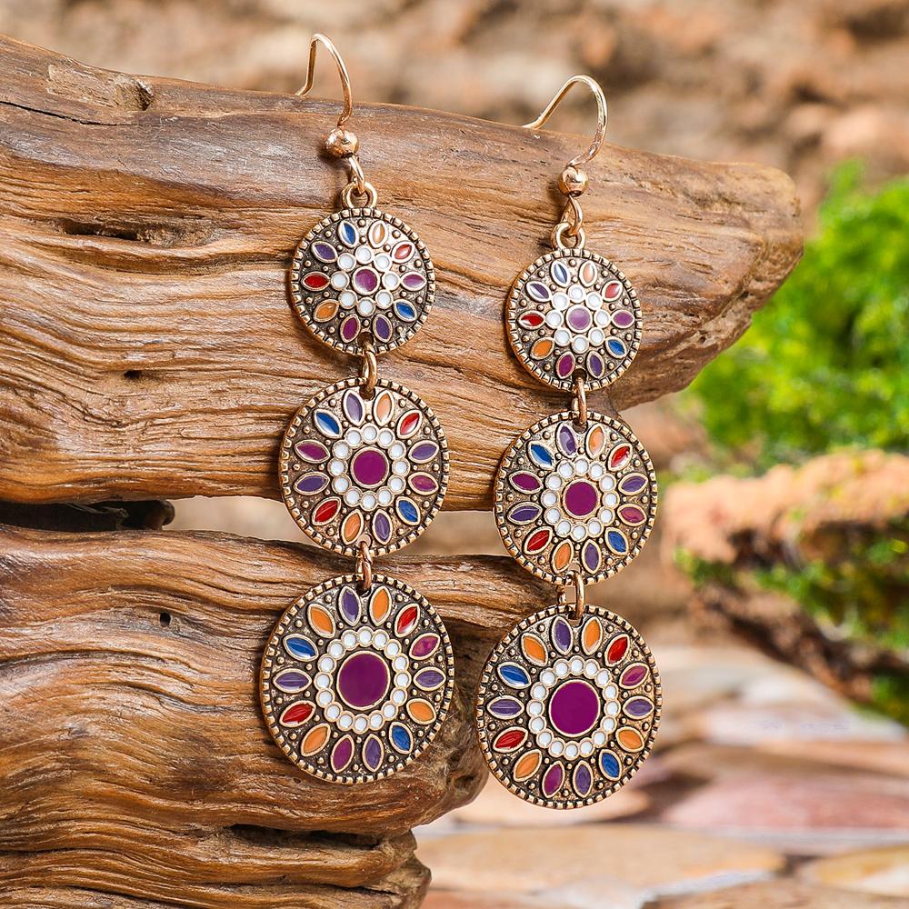 3 pary Vintage Kolczyki Wiszące dla Kobiet Geometryczne Okrągłe Wyraziste Kolczyki Boho Dekoracje na Imprezę Codzienne Noszenie Praca Randka Prezent Wszechstronne