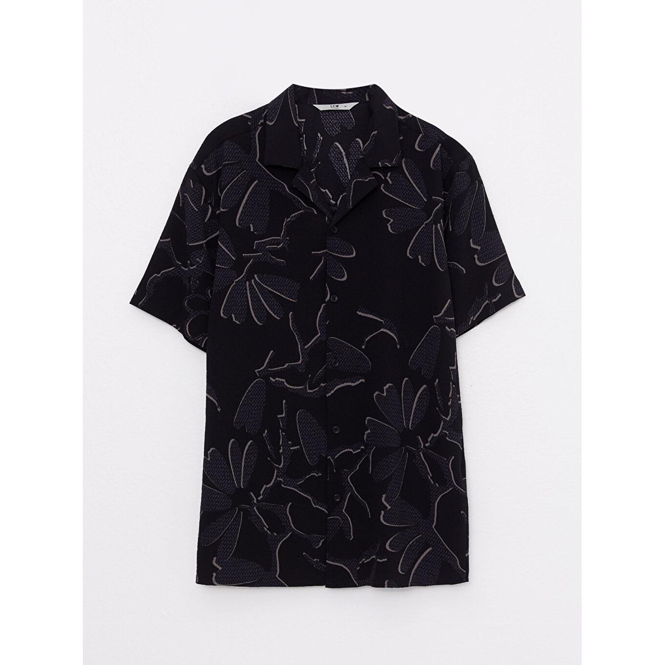 

LCW VISION Удобная посадка Курортный воротник с длинным рукавом Мужская рубашка с рисунком Черная