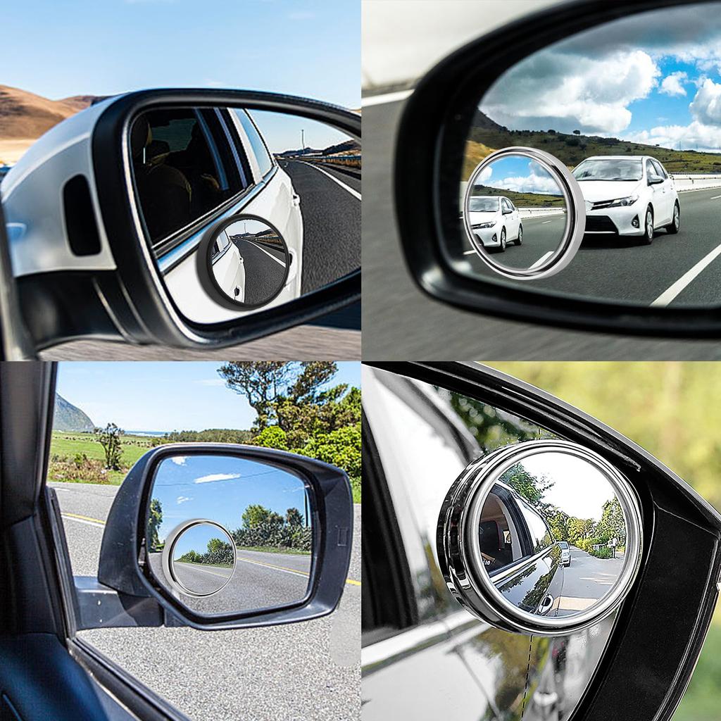 BOROLA Set of 2 Round Car Blind Spot Mirrors Auxiliary Mirrors 360 Degree Angle Adjustable Wide View (Black)
