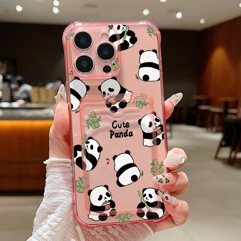 

Милый узор панды прозрачный слот для карт мягкий силиконовый чехол для iPhone 16 Pro Max 15 Pro 14 13 12 11 прозрачный ударопрочный тонкий чехол для телефона iPhone 12 розовый