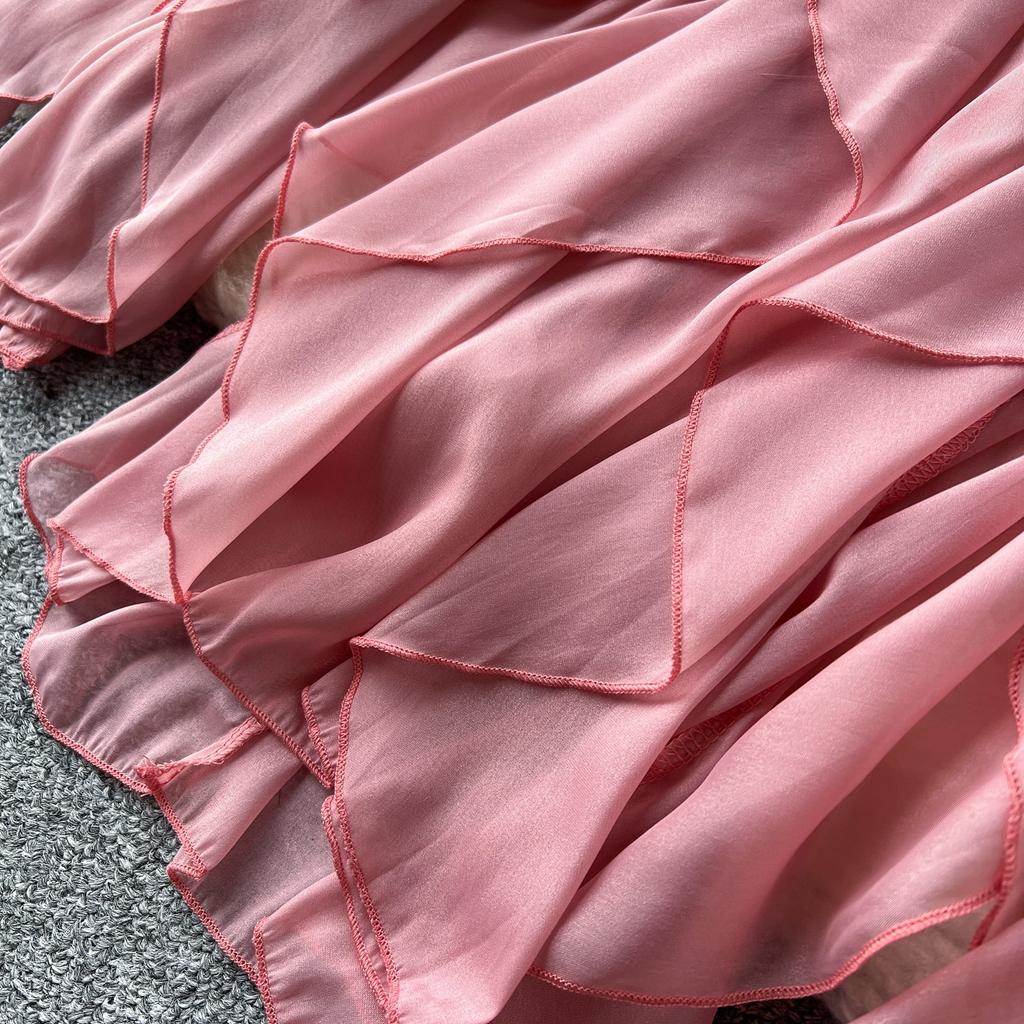 Sommer Kvinner Sexy Spaghetti Stropp V-hals Tynn Chiffon Lange Maxi Holiday Beach Kjoler