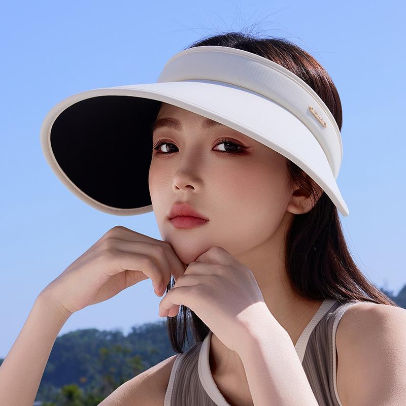 Women'S Summer New Sunscreen Hat, Beige Hat With Headband, Large Brim, Open-Top Sunshade Hat