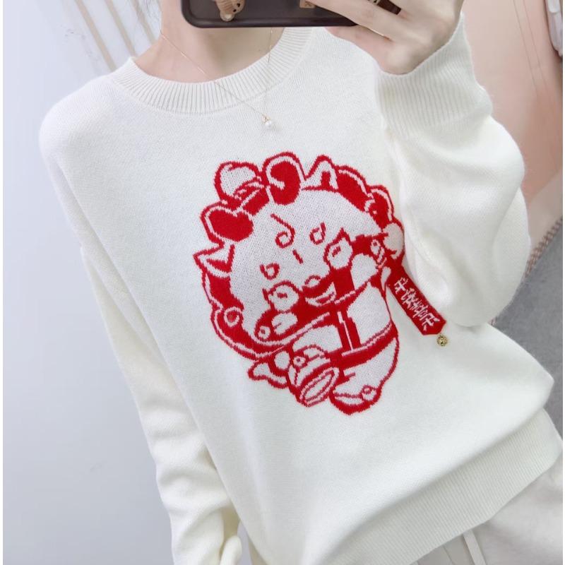 

Осень и зима Новая мода Корейская версия с однотонным пуловером Дракон свободный пуловер свитер One size