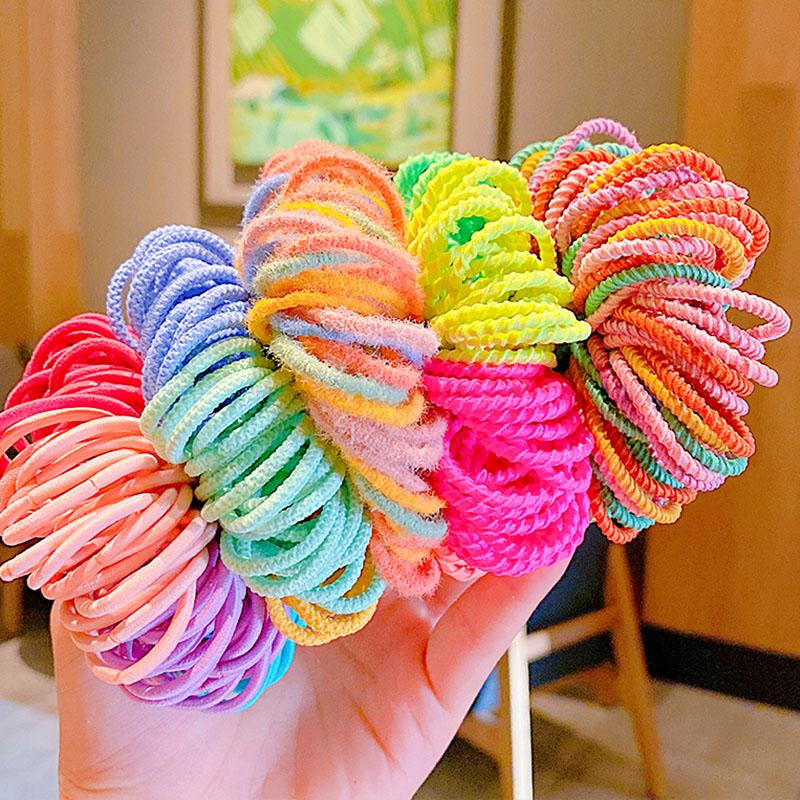 100Pcs/Set Kid Cute Colorful Basic Spiral Small Elastic Hair Bands Pigtail Hair Tie Rubber Band Scrunchie Girls Hair Accessories