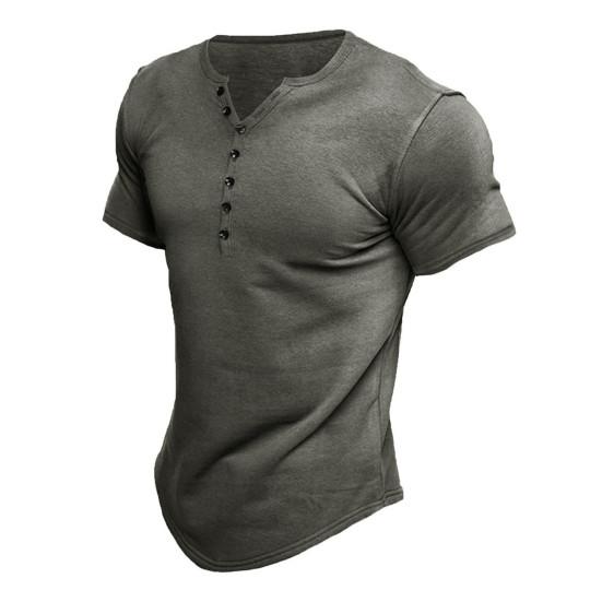 Men Tops Young Style Solid Color Slim Fit V Neck Short Sleeves Summer T-shirt Daily Clothes
