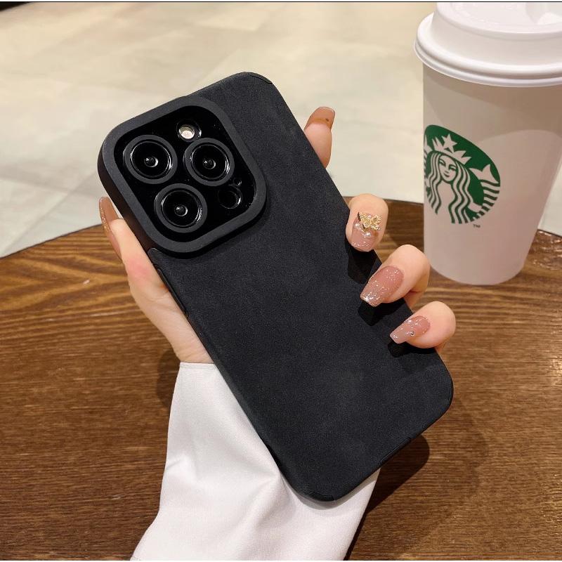 Luxury Matte Leather Phone Case for IPhone 16 15 14 13 12 11 Pro Max Plus Lens Protection Shockproof Silicone Soft Back Cover