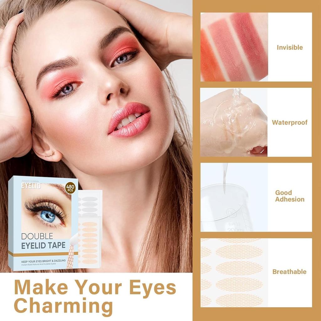 Double Eyelid Tape, Invisible Eyelid Tape, 2 Different Types of Eyelid Lifter Strips, Waterproof & Long-Lasting Eye Shaping Strips for Instant
