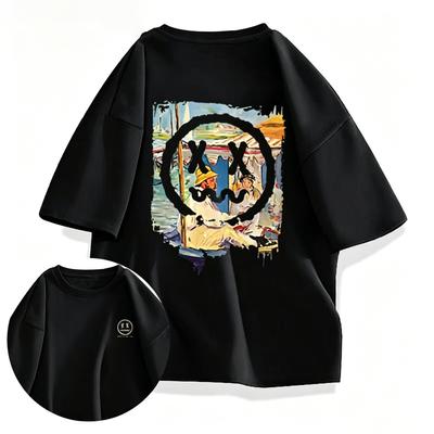 Latest Unisexs Casual TshirtCouple Trendy Funny Expression Pack patternLoose and Breathable Street Roundneck Pure Cotton Shirt