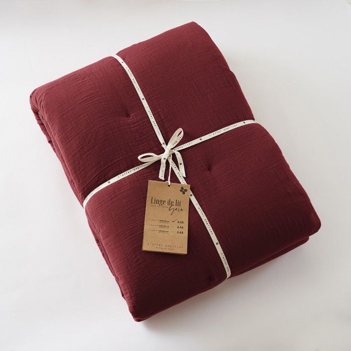 Edredon ou Bout de lit "Gaïa" toutes dimensions "Gaze de Coton" - Gaia Lie de Vin - 180 x 240 cm