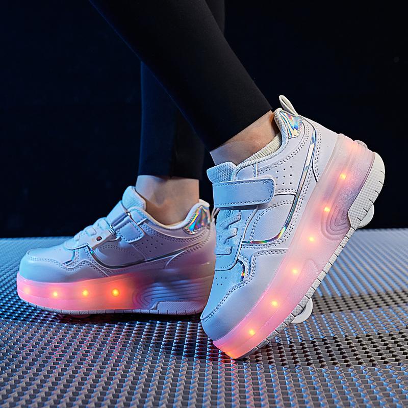 28-38 Children's Plus Size Two Wheels Disassembled Into Flat Sports Shoes LED Illuminated Sports Shoes Children's Shoes Board Shoes