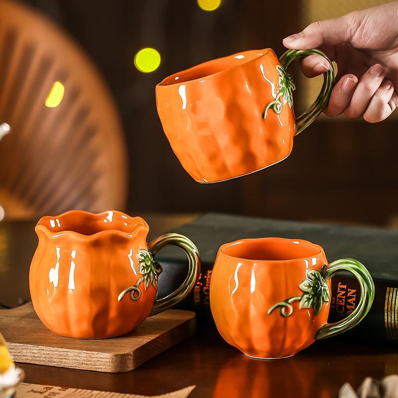 Cute Pumpkin Mug Dustproof Handmade Ceramic Coffee Cup Office Water Cup Creative Gift Mug