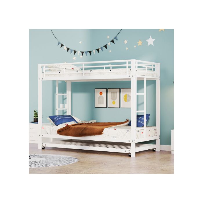 Pat supraetajat 90*200 cm, bariere înalte, certificat EN747, construcție robustă, culoare albă