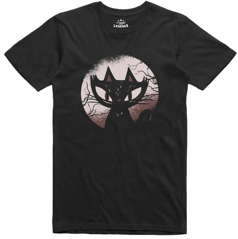 Spooky Cat Regular Fit 100% Cotton Funny Unisex T-Shirt S