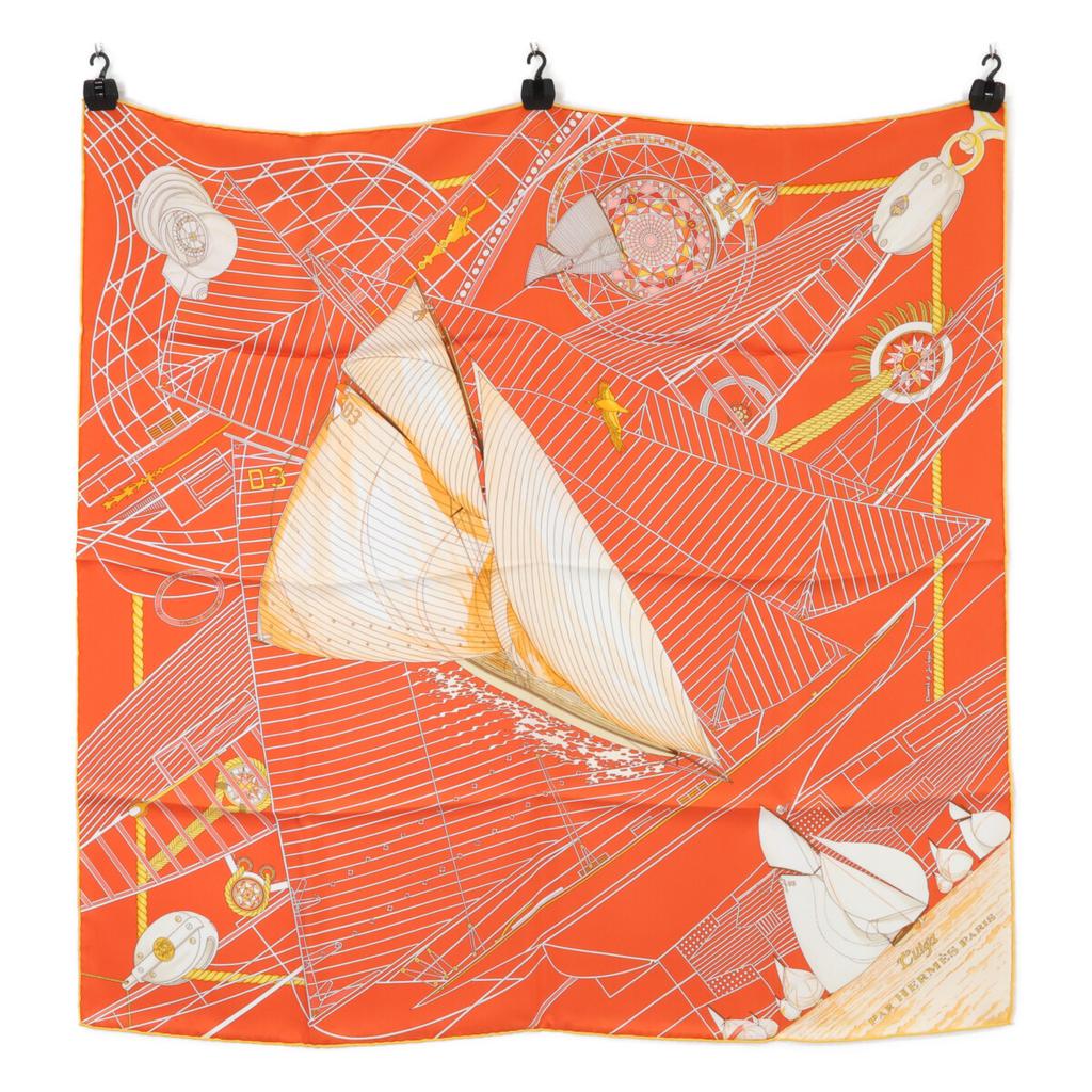 HERMES [Excellent Condition] Tuiga Sailboat Silk Carre90 scarf OrangeUsed