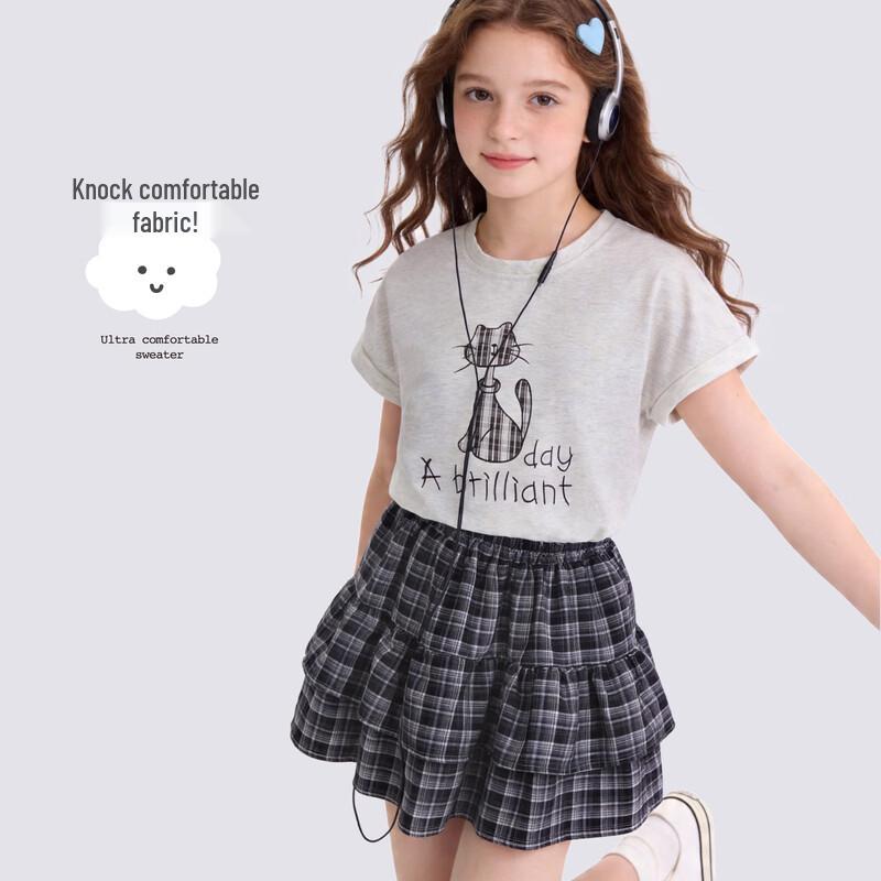 Duomiaowu Girls' Korean Style Summer T-shirt & Skirt Two-Piece Set