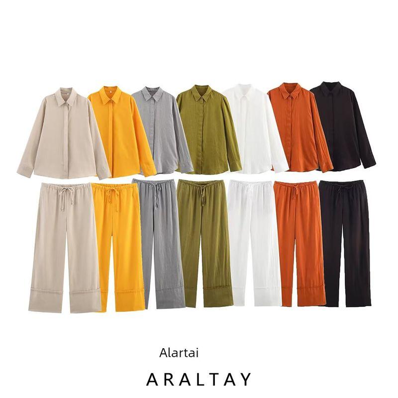 Araltay New Arrival Fashion Style Women's Clothing Fashion Linen Shirt Wide Leg Pants Suit 4786090 4786091