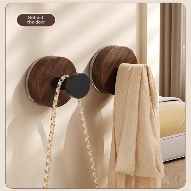 Wood Suction Cup Hooks Walnut Keys Decor Hook Door Back Clothes Towel Hanger Cabinet Drawers Handle Wall-Mounted Storage Rack