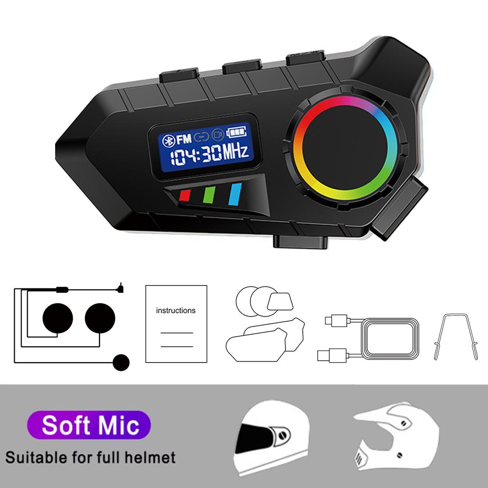 

Kebidumei X3 Мотоциклетная гарнитура FM-радио Беспроводной MP3-плеер RGB-подсветка Наушник с мягким/жестким микрофоном для универсального шлема