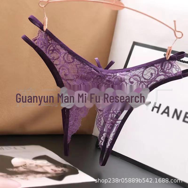 Damskie seksowne stringi koronkowe z odkrytym krokiem - prześwitujący niski stan