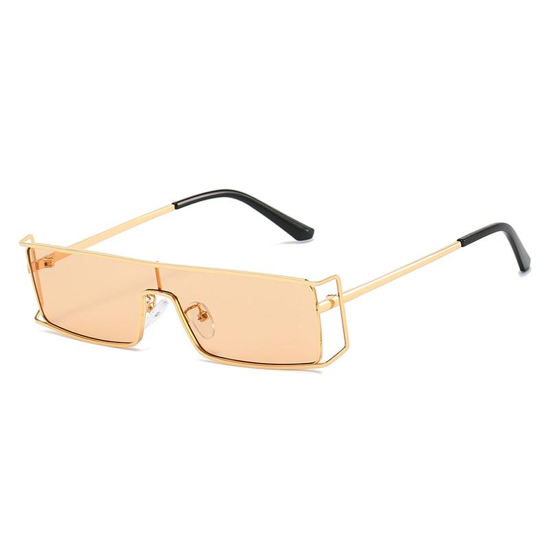 

SO&EI Retro Metal Square Women Sunglasses Shades UV400 Fashion Clear Ocean Lens One Piece Men Trending Champagne Sun Glasses As the picture