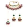 Pink Green Stones Beads Austrian Diamonds Choker Necklace Earring & Maangtikka Set For Women