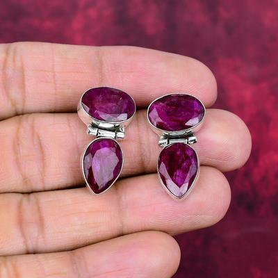 Rubin Ohrringe Edelstein Schmuck, 925 Sterling Silber Handgefertigte Ohrringe, Neuestes Design Schmuck