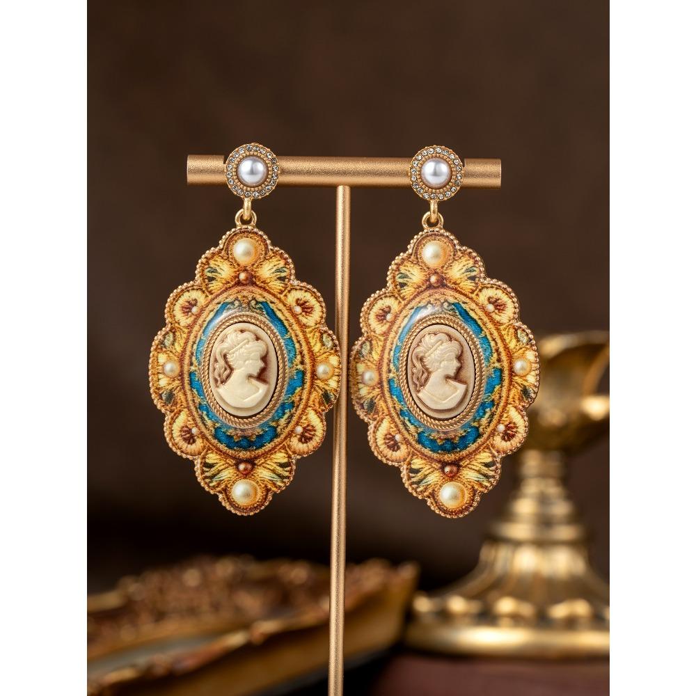 Enamel Relief National Style New Chinese Plum Blossom Earrings Medieval Vintage Gorgeous Retro Old Earrings