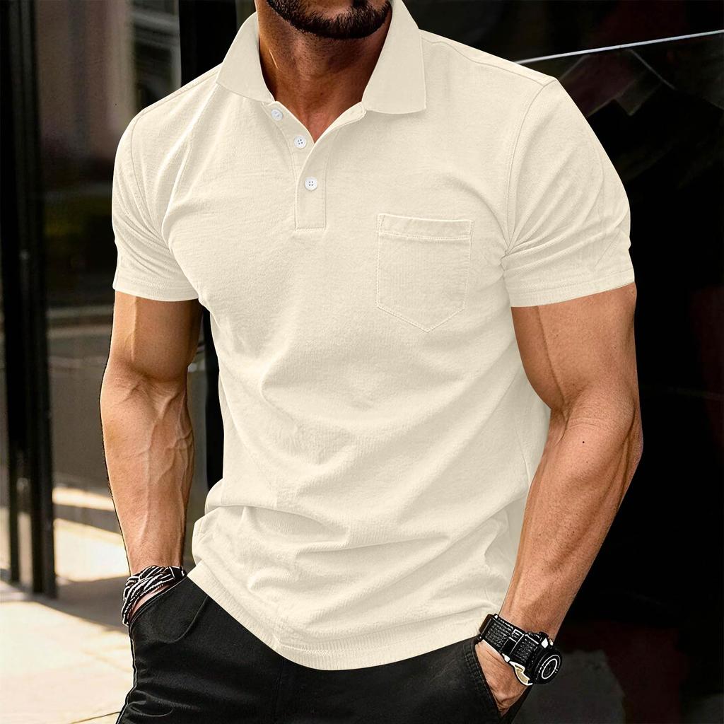 Men’s Short Sleeve Polo Shirt with Chest Pocket Classic Fit Soft Cotton Collared Top for Casual or