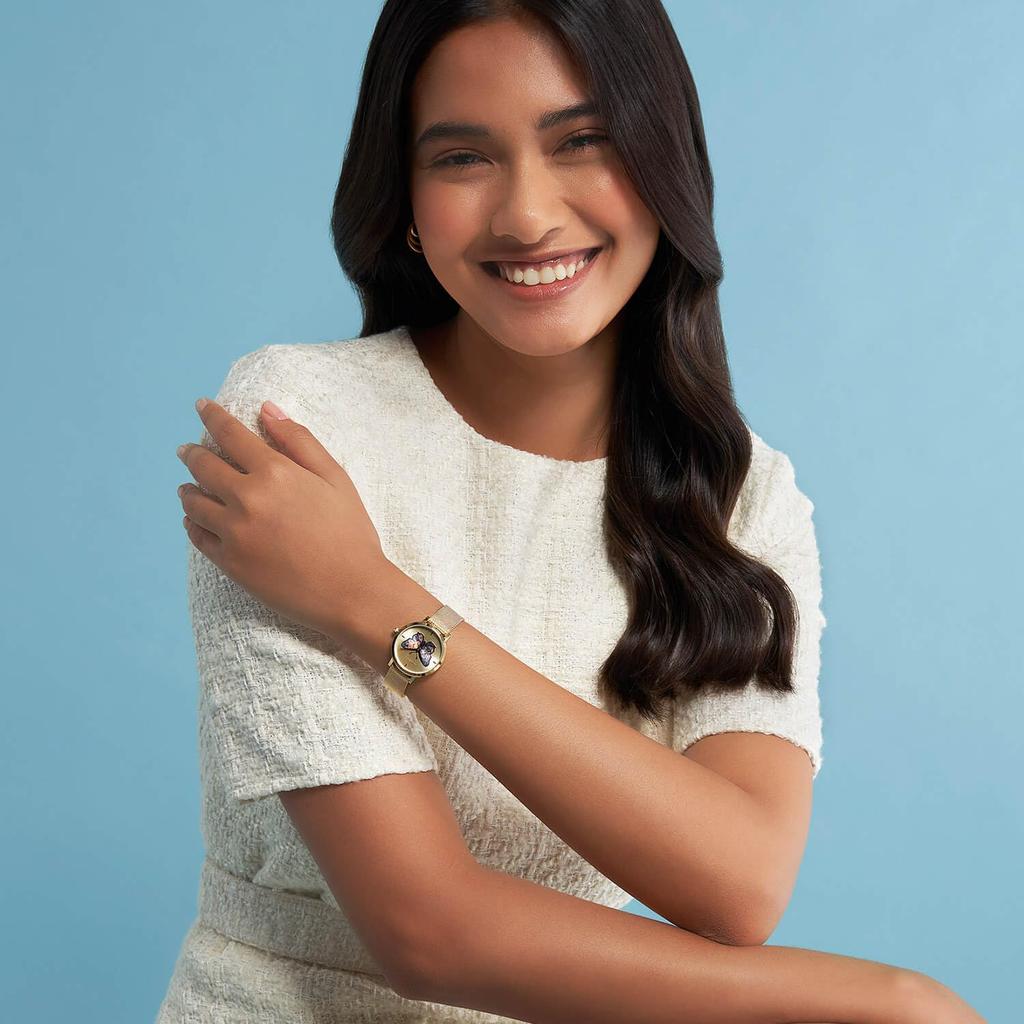 Autoryzowany sprzedawca Olivia Burton Signature 28mm Zegarek damski motylkowy ultracienki złoty z bransoletą mesh [OLIVIA BURTON] (ob24000128)