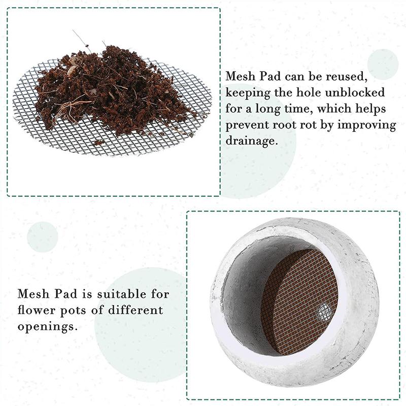 50Pcs Pot Hole Mesh Pad Grid Round Drainage Hole Screen For Pot Bottom Prevent Soil Loss Bonsai Flower Plant Gardening Tools