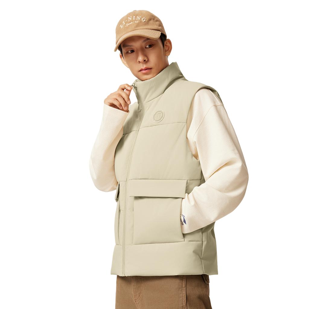 LiNing Sports Trend Series Windproof Water-Repellent Stand Collar Letter Down Vest Men Vest AMRV047-5