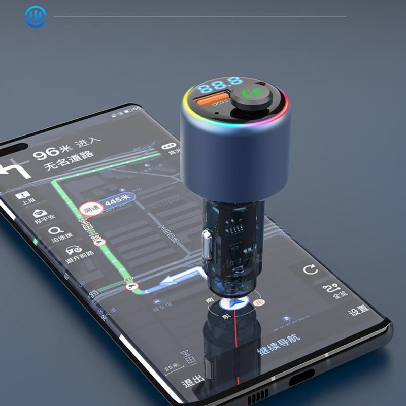 Car Fast Charger Colorful LED Light QC3.0 Car Charge Adapter MP3 Music Player Wireless FM Car Kit Hands-Free Calling Hi-Fi Music